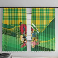 Personalized Dominica Independence Day Window Curtain Map With Coat Of Arms Madras Pattern - Wonder Print Shop