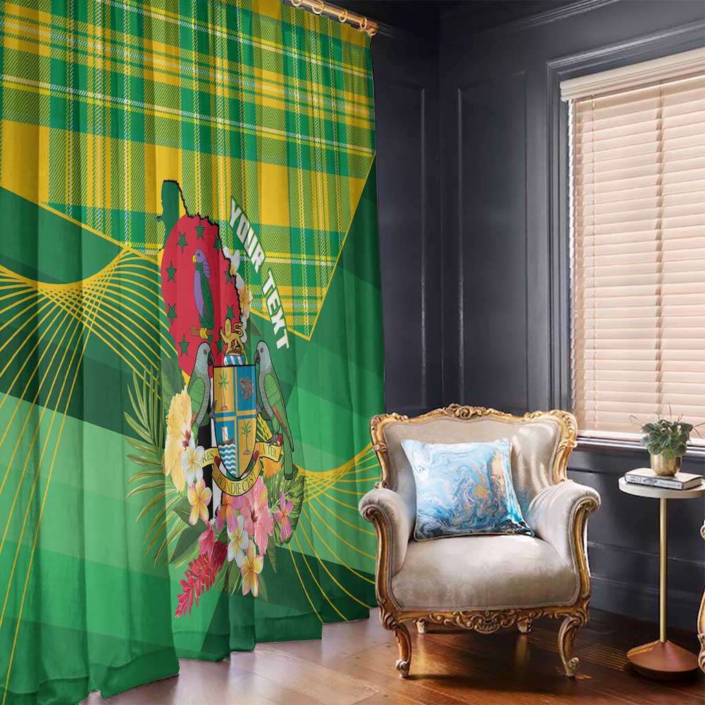 Personalized Dominica Independence Day Window Curtain Map With Coat Of Arms Madras Pattern - Wonder Print Shop