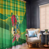Personalized Dominica Independence Day Window Curtain Map With Coat Of Arms Madras Pattern - Wonder Print Shop