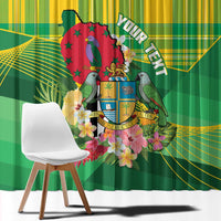 Personalized Dominica Independence Day Window Curtain Map With Coat Of Arms Madras Pattern - Wonder Print Shop