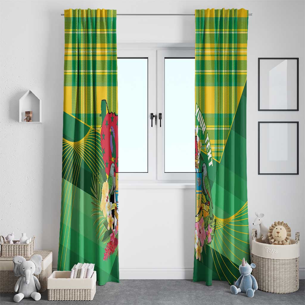 Personalized Dominica Independence Day Window Curtain Map With Coat Of Arms Madras Pattern - Wonder Print Shop