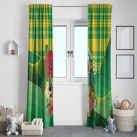 Personalized Dominica Independence Day Window Curtain Map With Coat Of Arms Madras Pattern - Wonder Print Shop