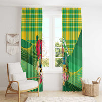 Personalized Dominica Independence Day Window Curtain Map With Coat Of Arms Madras Pattern - Wonder Print Shop