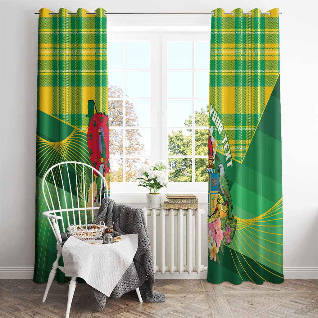 Personalized Dominica Independence Day Window Curtain Map With Coat Of Arms Madras Pattern - Wonder Print Shop