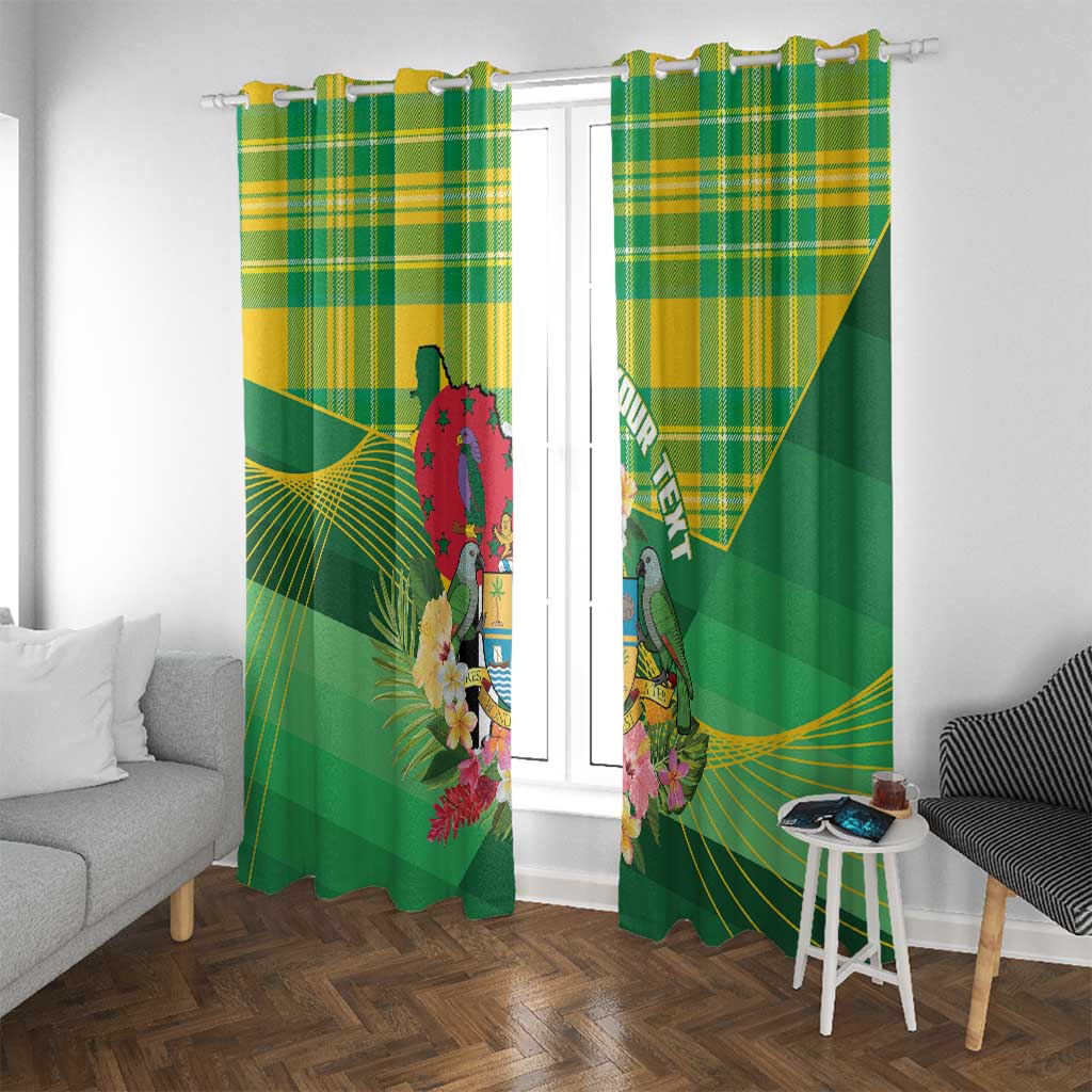 Personalized Dominica Independence Day Window Curtain Map With Coat Of Arms Madras Pattern - Wonder Print Shop
