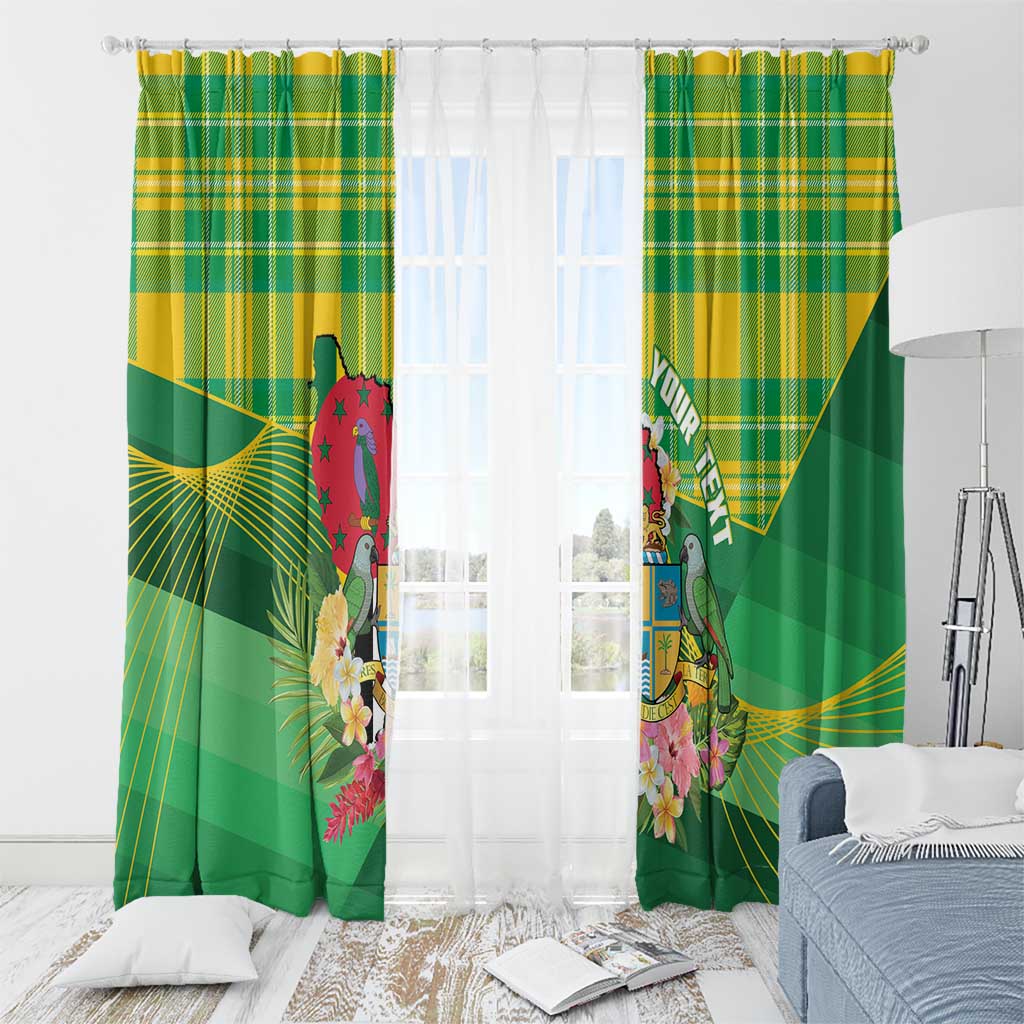 Personalized Dominica Independence Day Window Curtain Map With Coat Of Arms Madras Pattern - Wonder Print Shop