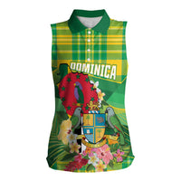 Personalized Dominica Independence Day Women Sleeveless Polo Shirt Map With Coat Of Arms Madras Pattern - Wonder Print Shop