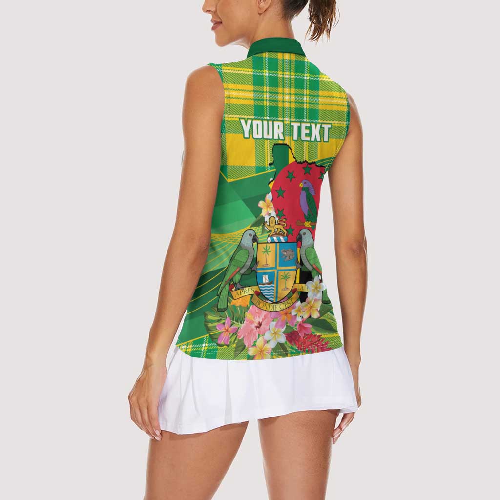 Personalized Dominica Independence Day Women Sleeveless Polo Shirt Map With Coat Of Arms Madras Pattern - Wonder Print Shop