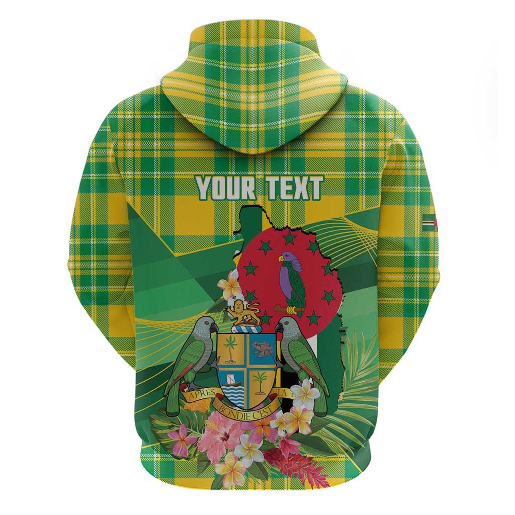 Personalized Dominica Independence Day Zip Hoodie Map With Coat Of Arms Madras Pattern - Wonder Print Shop