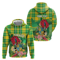 Personalized Dominica Independence Day Zip Hoodie Map With Coat Of Arms Madras Pattern - Wonder Print Shop