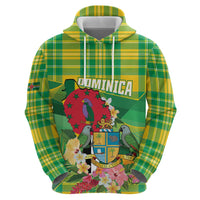 Personalized Dominica Independence Day Zip Hoodie Map With Coat Of Arms Madras Pattern - Wonder Print Shop