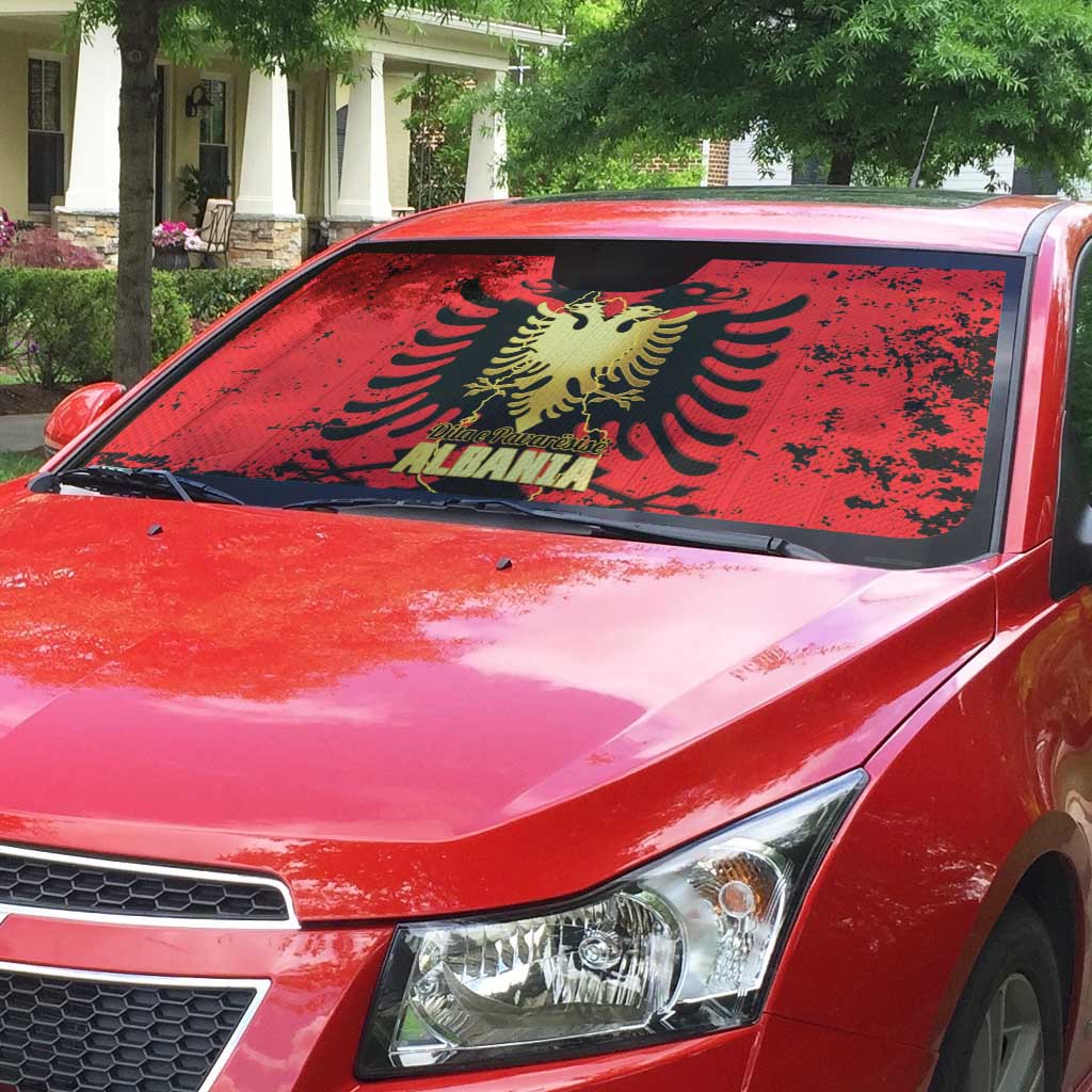 Albania Independence Day Auto Sun Shade Dita e Pavaresise Map Grunge Style - Wonder Print Shop