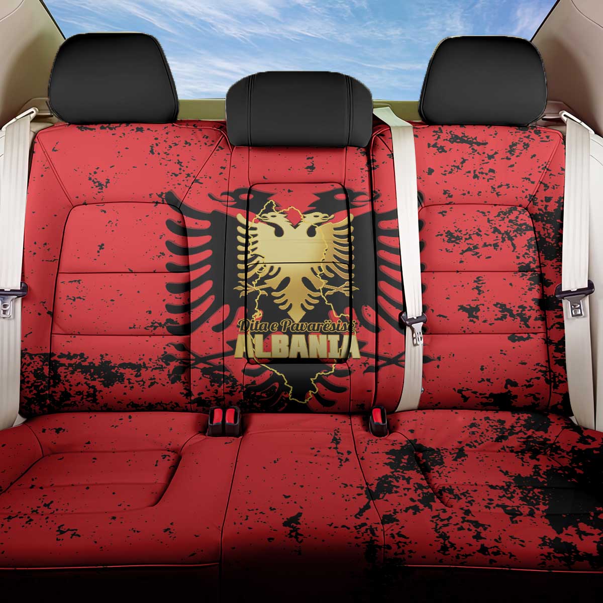 Albania Independence Day Back Car Seat Cover Dita e Pavaresise Map Grunge Style - Wonder Print Shop