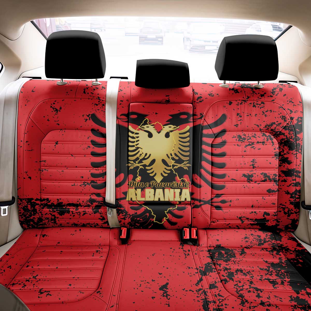 Albania Independence Day Back Car Seat Cover Dita e Pavaresise Map Grunge Style - Wonder Print Shop