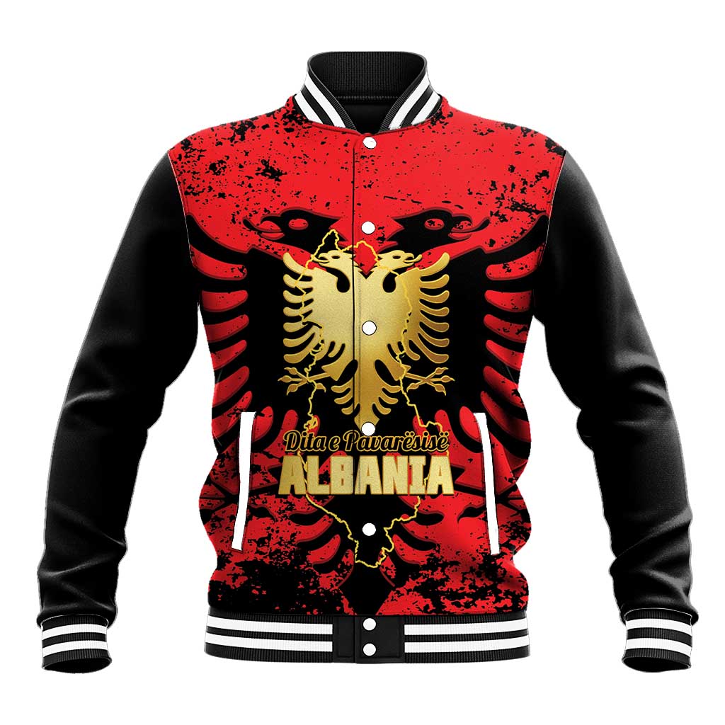 Albania Independence Day Baseball Jacket Dita e Pavaresise Map Grunge Style - Wonder Print Shop