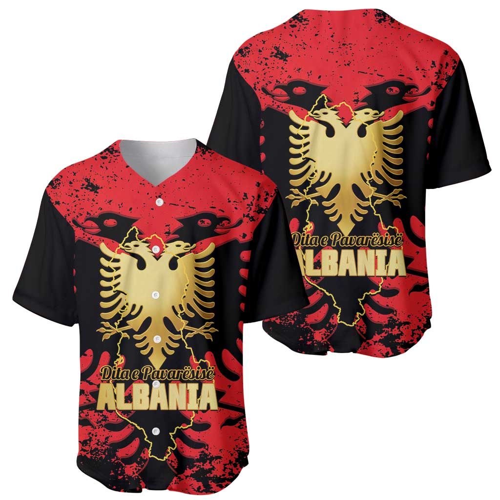 Albania Independence Day Baseball Jersey Dita e Pavaresise Map Grunge Style - Wonder Print Shop