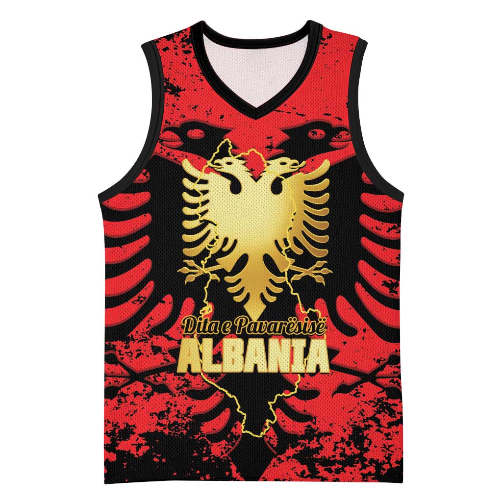Albania Independence Day Basketball Jersey Dita e Pavaresise Map Grunge Style - Wonder Print Shop