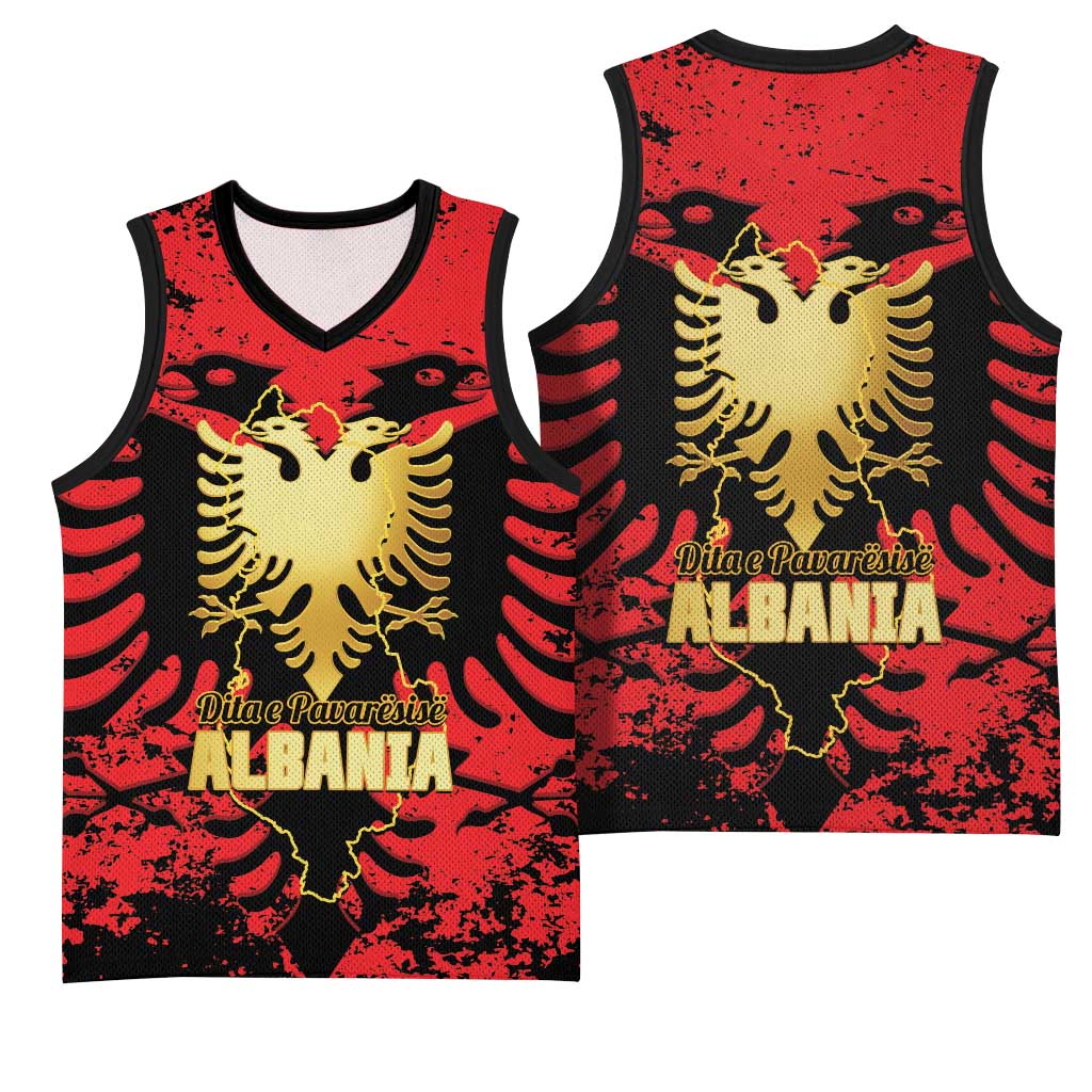 Albania Independence Day Basketball Jersey Dita e Pavaresise Map Grunge Style - Wonder Print Shop