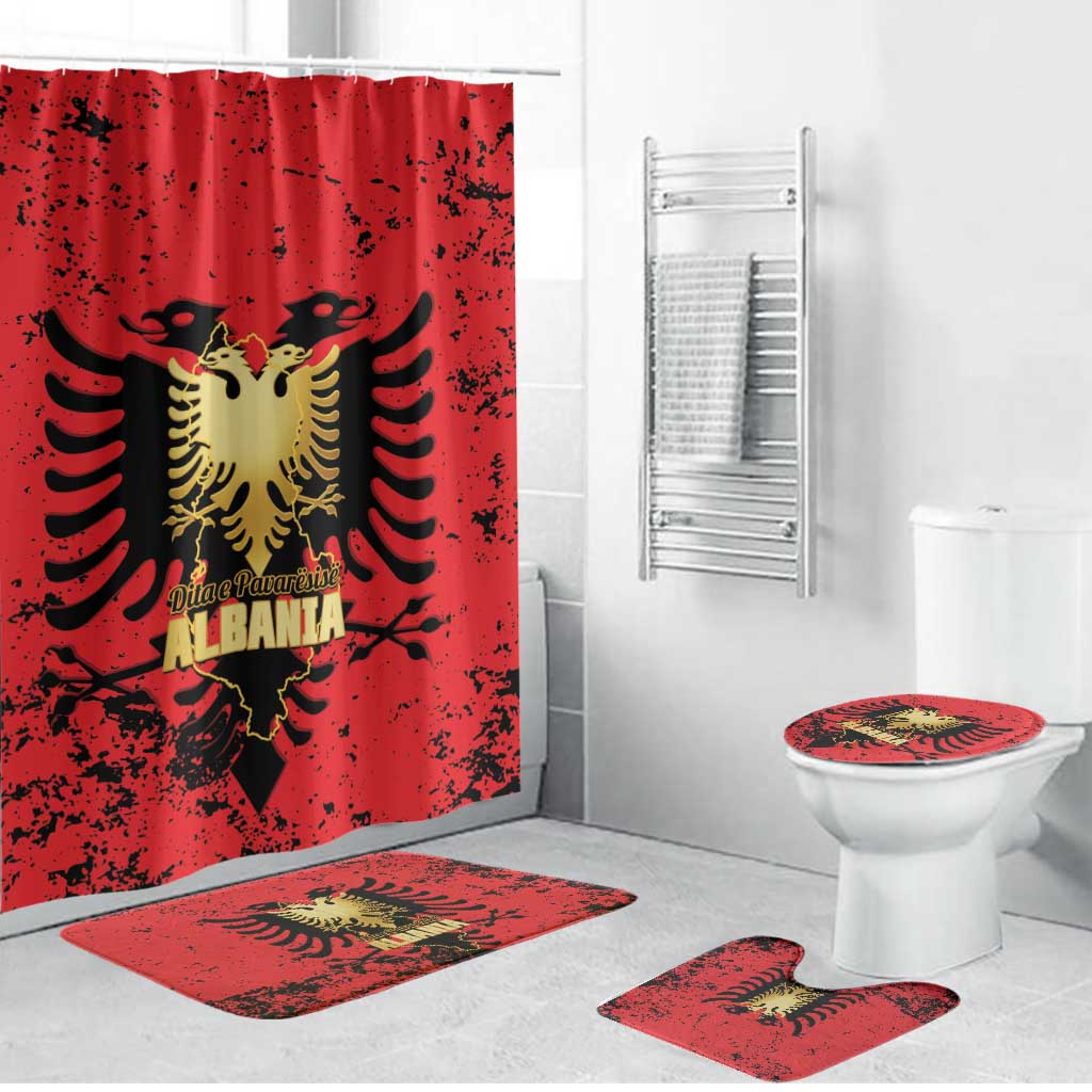 Albania Independence Day Bathroom Set Dita e Pavaresise Map Grunge Style - Wonder Print Shop