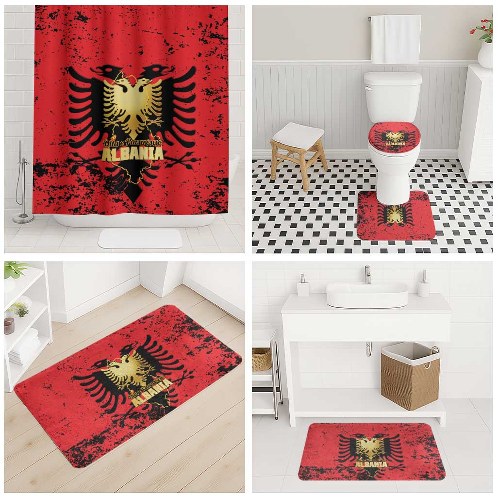 Albania Independence Day Bathroom Set Dita e Pavaresise Map Grunge Style - Wonder Print Shop