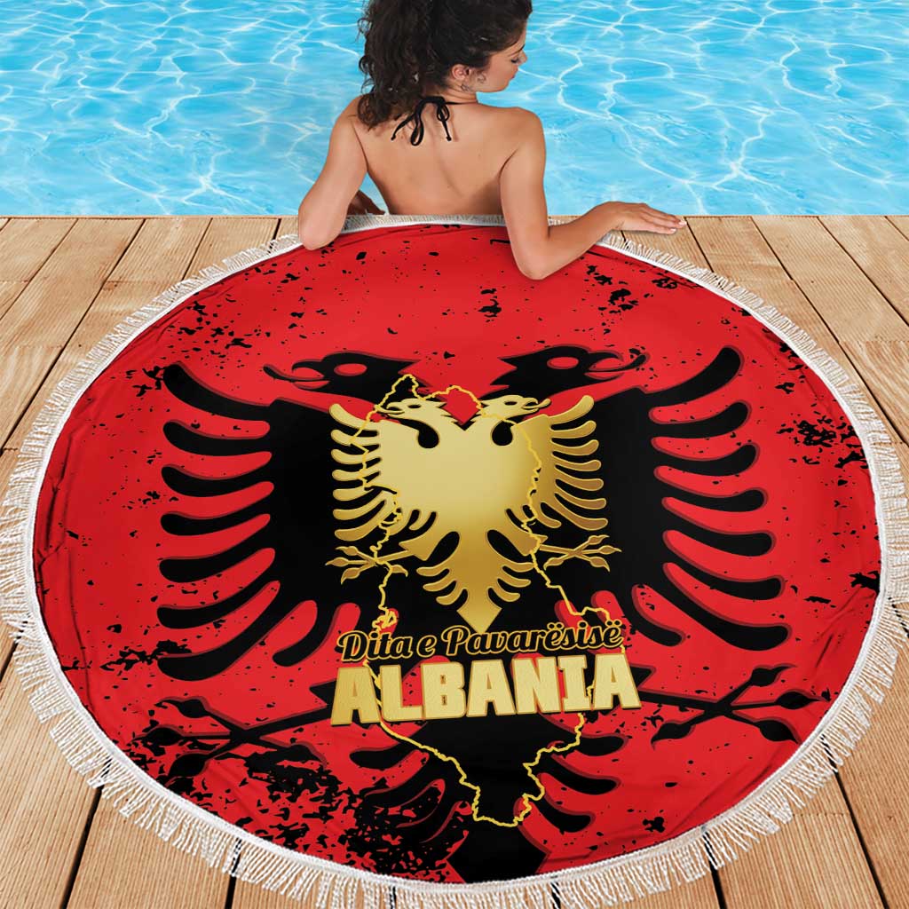 Albania Independence Day Beach Blanket Dita e Pavaresise Map Grunge Style - Wonder Print Shop