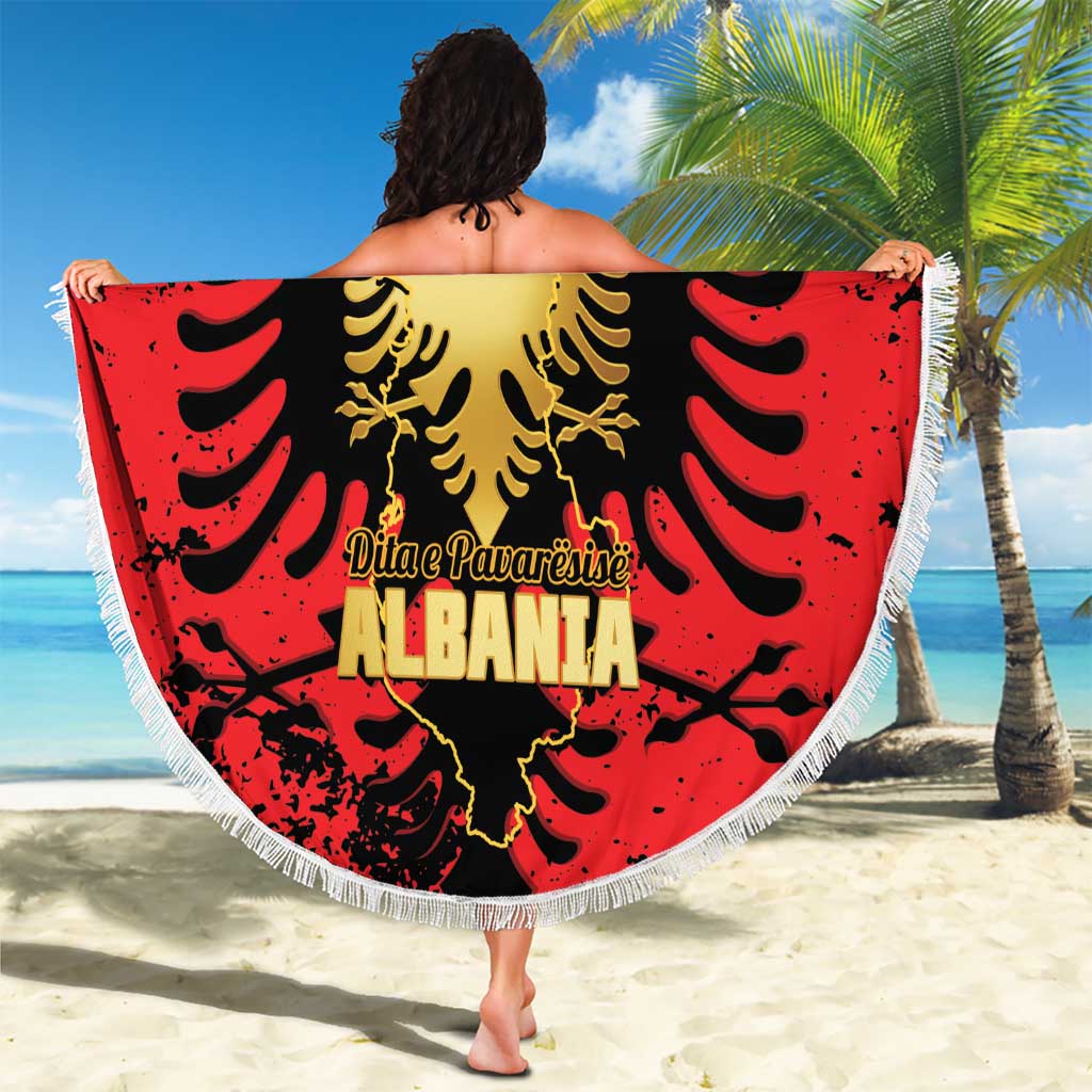 Albania Independence Day Beach Blanket Dita e Pavaresise Map Grunge Style - Wonder Print Shop