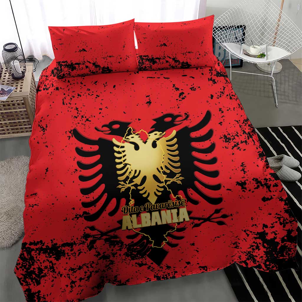 Albania Independence Day Bedding Set Dita e Pavaresise Map Grunge Style - Wonder Print Shop