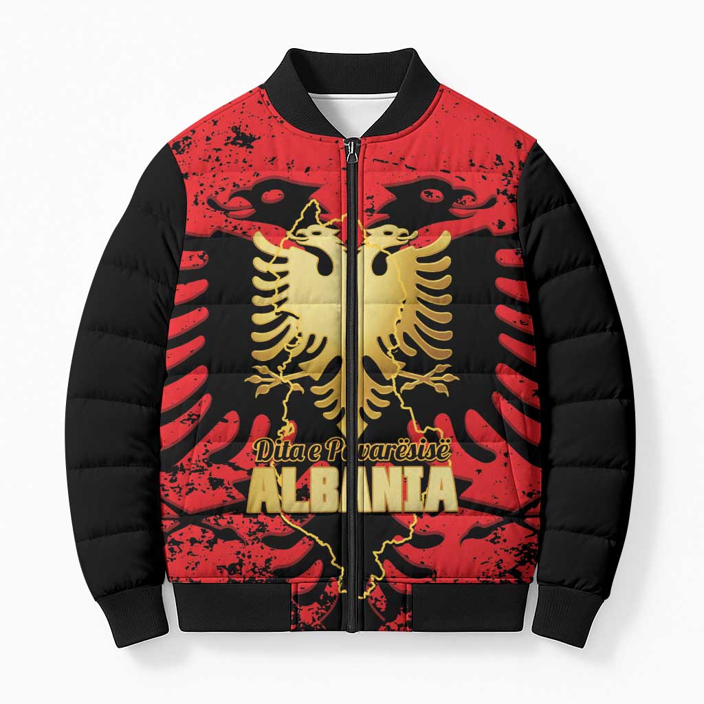 Albania Independence Day Bomber Puffer Jacket Dita e Pavaresise Map Grunge Style - Wonder Print Shop