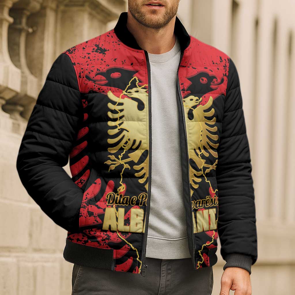 Albania Independence Day Bomber Puffer Jacket Dita e Pavaresise Map Grunge Style - Wonder Print Shop