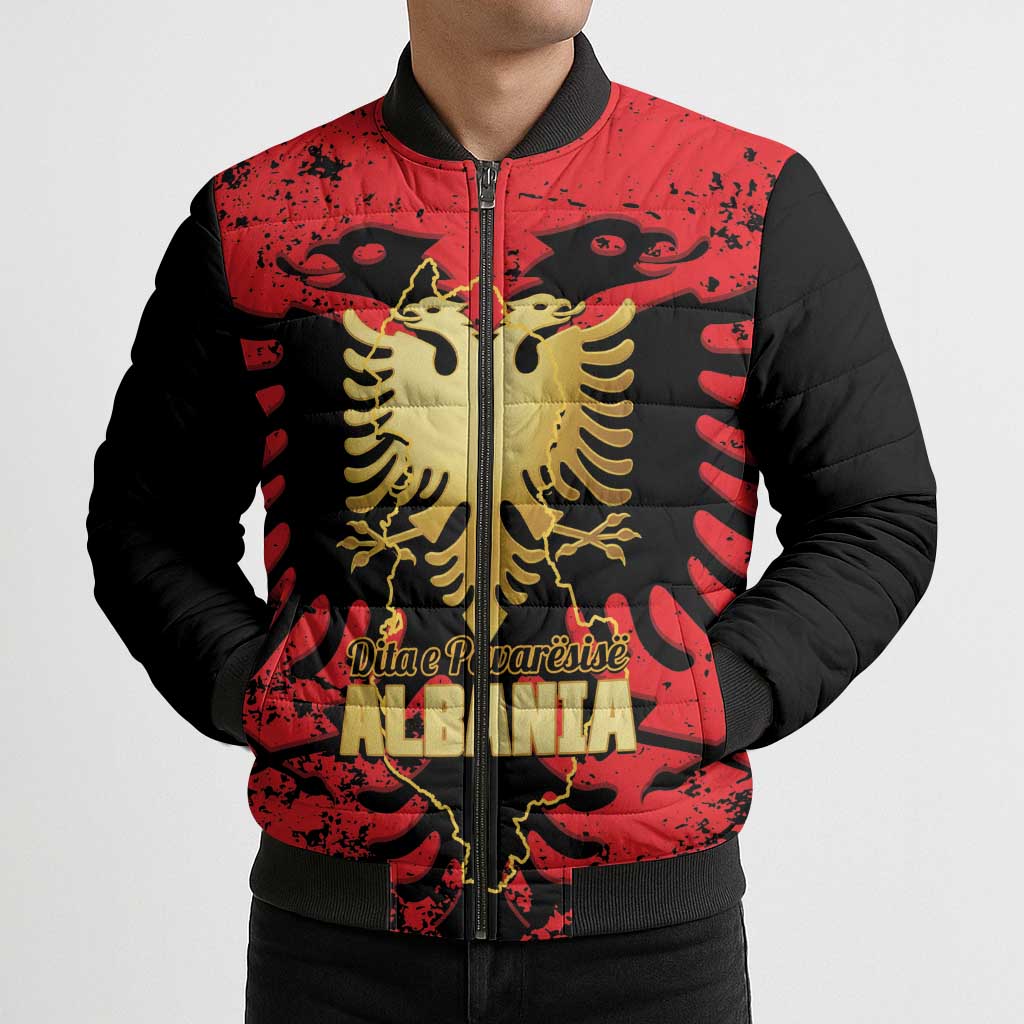 Albania Independence Day Bomber Puffer Jacket Dita e Pavaresise Map Grunge Style - Wonder Print Shop