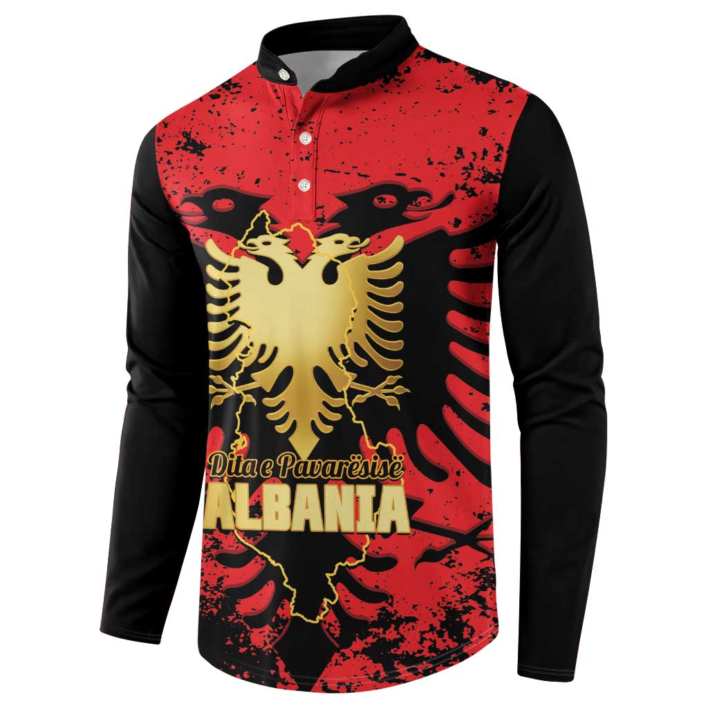 Albania Independence Day Button Sweatshirt Dita e Pavaresise Map Grunge Style - Wonder Print Shop