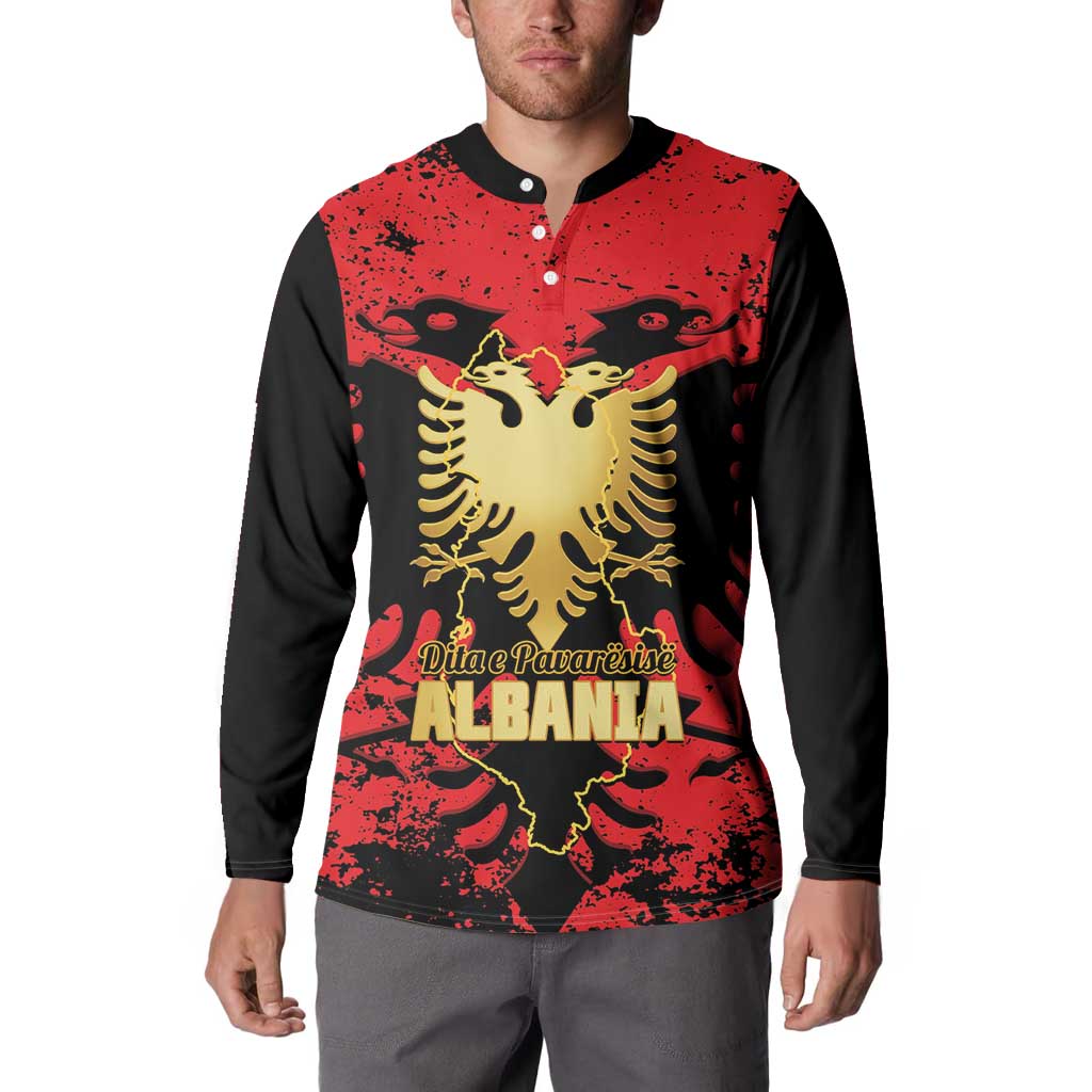 Albania Independence Day Button Sweatshirt Dita e Pavaresise Map Grunge Style - Wonder Print Shop