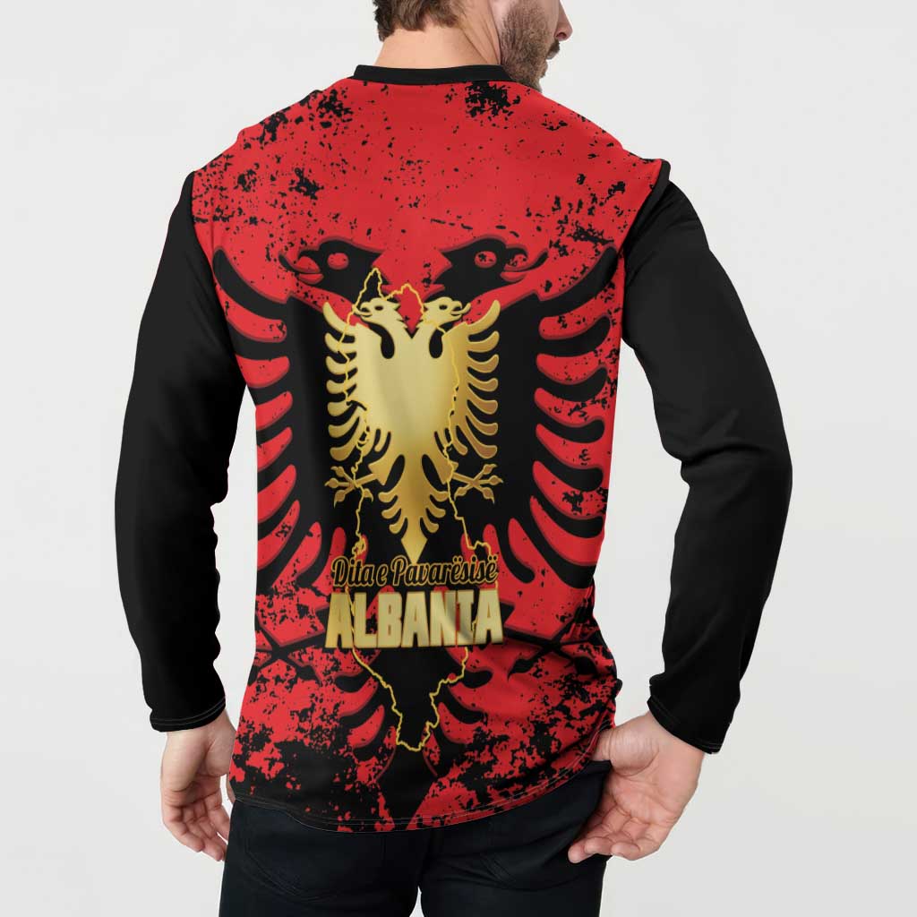 Albania Independence Day Button Sweatshirt Dita e Pavaresise Map Grunge Style - Wonder Print Shop
