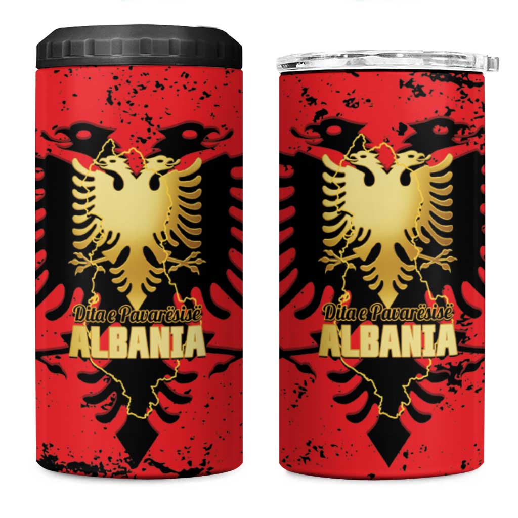 Albania Independence Day 4 in 1 Can Cooler Tumbler Dita e Pavaresise Map Grunge Style - Wonder Print Shop