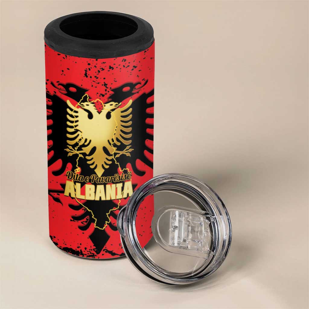 Albania Independence Day 4 in 1 Can Cooler Tumbler Dita e Pavaresise Map Grunge Style - Wonder Print Shop