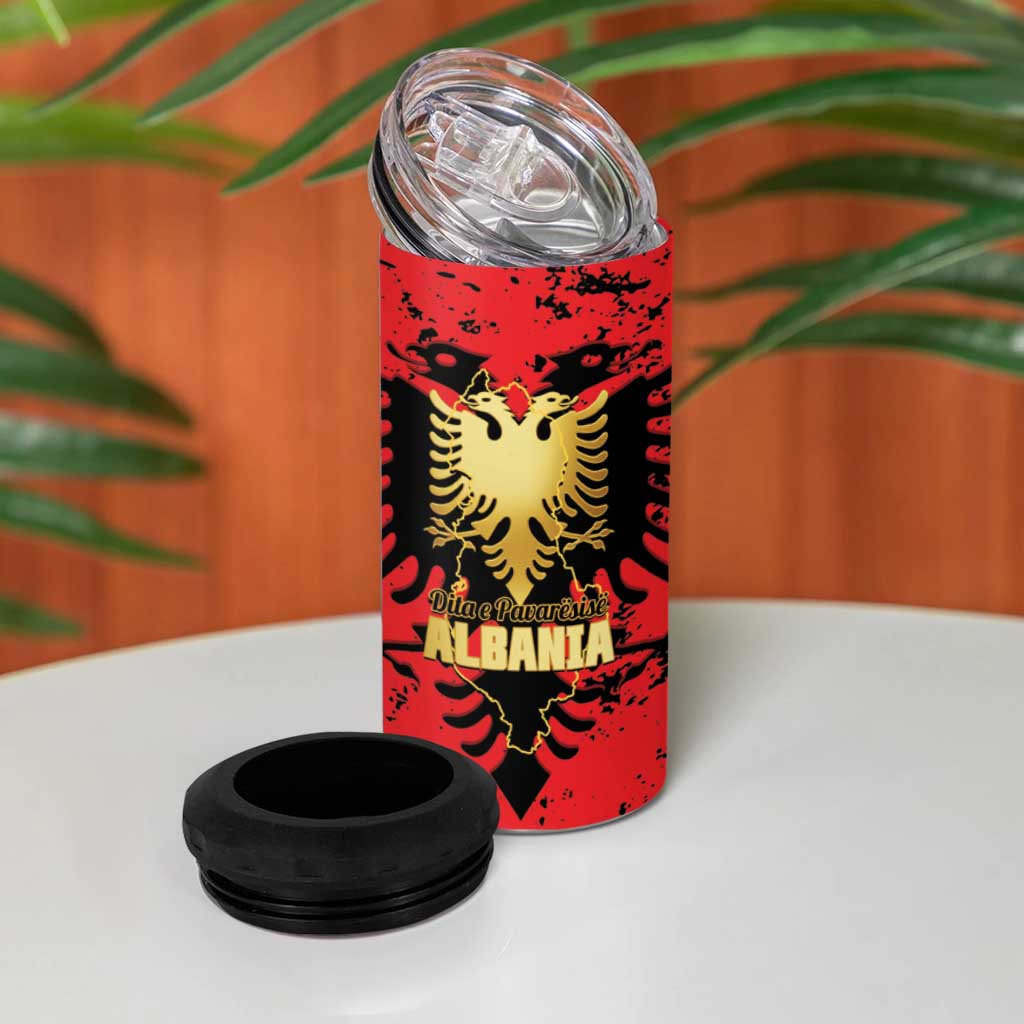 Albania Independence Day 4 in 1 Can Cooler Tumbler Dita e Pavaresise Map Grunge Style - Wonder Print Shop