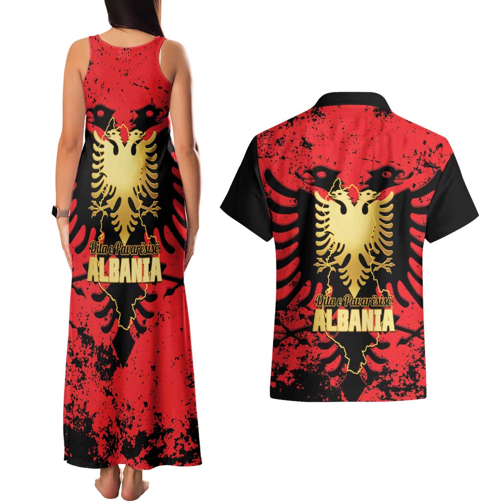 Albania Independence Day Couples Matching Tank Maxi Dress and Hawaiian Shirt Dita e Pavaresise Map Grunge Style - Wonder Print Shop