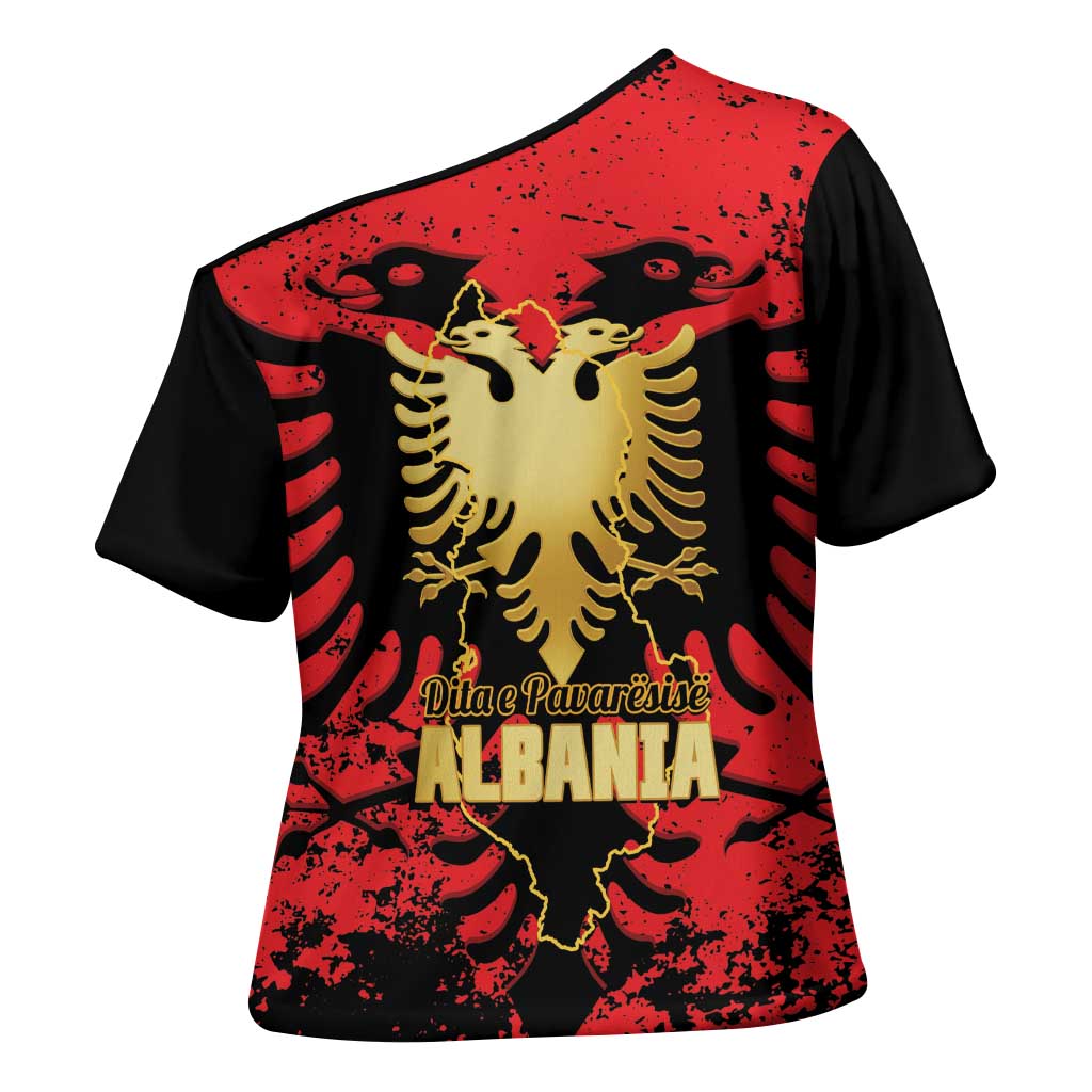 Albania Independence Day Cross Shoulder Shirt Dita e Pavaresise Map Grunge Style - Wonder Print Shop