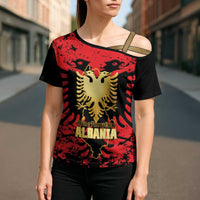 Albania Independence Day Cross Shoulder Shirt Dita e Pavaresise Map Grunge Style - Wonder Print Shop