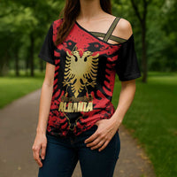 Albania Independence Day Cross Shoulder Shirt Dita e Pavaresise Map Grunge Style - Wonder Print Shop