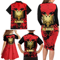 Albania Independence Day Family Matching Long Sleeve Bodycon Dress and Hawaiian Shirt Dita e Pavaresise Map Grunge Style - Wonder Print Shop