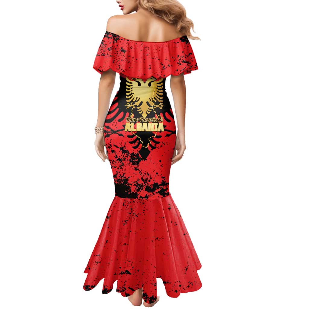 Albania Independence Day Family Matching Mermaid Dress and Hawaiian Shirt Dita e Pavaresise Map Grunge Style - Wonder Print Shop