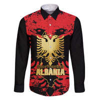 Albania Independence Day Family Matching Off The Shoulder Long Sleeve Dress and Hawaiian Shirt Dita e Pavaresise Map Grunge Style - Wonder Print Shop