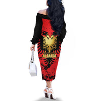 Albania Independence Day Family Matching Off The Shoulder Long Sleeve Dress and Hawaiian Shirt Dita e Pavaresise Map Grunge Style - Wonder Print Shop