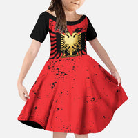 Albania Independence Day Family Matching Off Shoulder Maxi Dress and Hawaiian Shirt Dita e Pavaresise Map Grunge Style - Wonder Print Shop