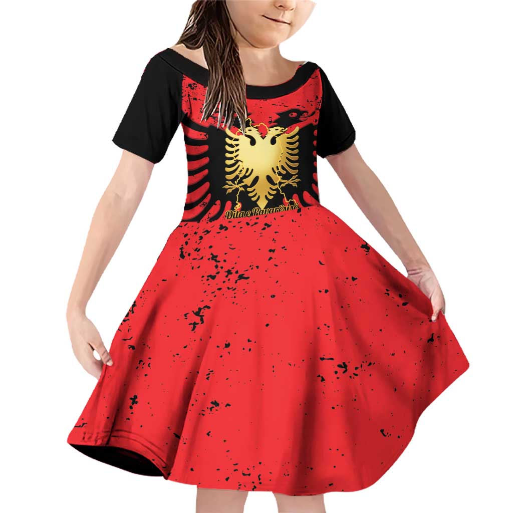 Albania Independence Day Family Matching Off Shoulder Short Dress and Hawaiian Shirt Dita e Pavaresise Map Grunge Style - Wonder Print Shop