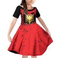Albania Independence Day Family Matching Off Shoulder Short Dress and Hawaiian Shirt Dita e Pavaresise Map Grunge Style - Wonder Print Shop