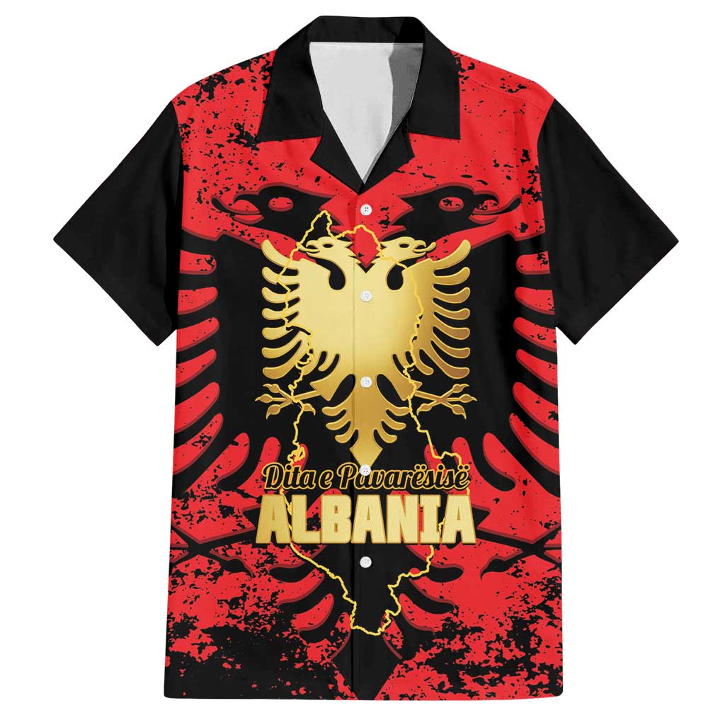 Albania Independence Day Family Matching Off Shoulder Short Dress and Hawaiian Shirt Dita e Pavaresise Map Grunge Style - Wonder Print Shop