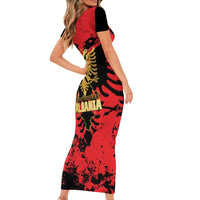 Albania Independence Day Family Matching Short Sleeve Bodycon Dress and Hawaiian Shirt Dita e Pavaresise Map Grunge Style - Wonder Print Shop