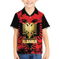 Albania Independence Day Family Matching Short Sleeve Bodycon Dress and Hawaiian Shirt Dita e Pavaresise Map Grunge Style - Wonder Print Shop